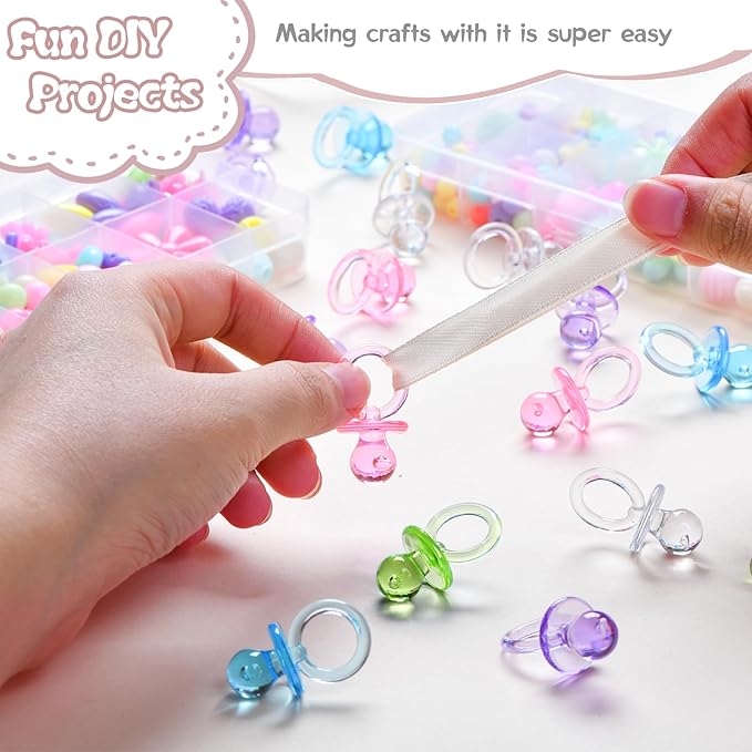 50 Pcs Mini Pacifiers Baby Shower Games Boy Girl, 1.25'' Cute Baby Shower Pacifiers, Bulk Acrylic Pacifier for Party Table Scatter, Pacifier Hunt Game, Gender Reveal Decoration Party Favors(5 Color)