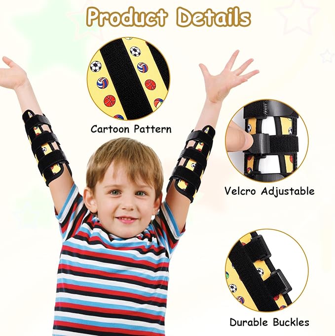 2 PCS Thumb Sucking Deterrent, Yellow Balls Thumb Guard for Kids Toddlers Nail Biting Treatment, Anti Nose Picking, Scratching Face, Elbow Immobilizer for Boys Girls, Finger Sucking Prevention