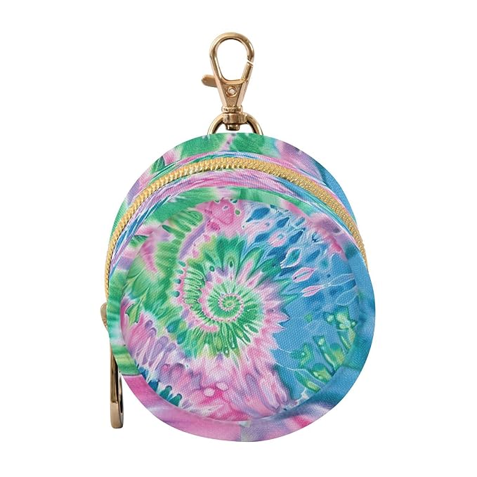 Pacifier Holder with Clip Pacifier Case for Diaper Bag Round Baby Pacifier Pouch Box Bag Portable Tie Dye Blue Green Pink