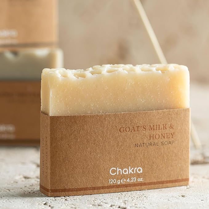 Chakra Goat Milk & Honey Bar Soap - Paraben & Additive Free Handmade Soap Bar for Face, Body and Hands, Gentle Cleansing for Daily Skin Care, 4.23 oz