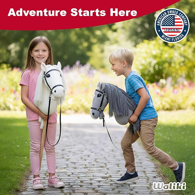 WALIKI Pro Stick Horse for Teens, Kids & Adults | 30” Plush Hobby Horse with Wooden Handle | Cowboy Pretend Play Pony | Ideal for Hobby Horse Racing & Events