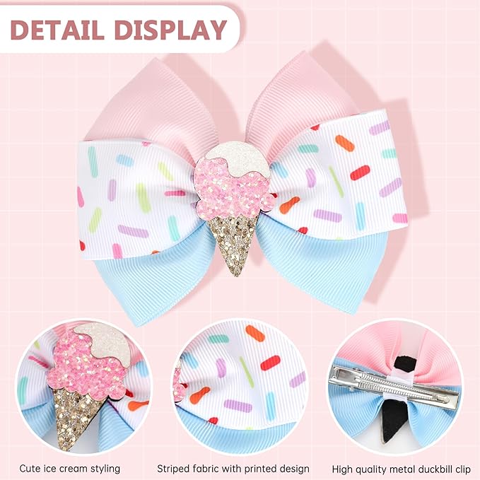 2 Pcs Baby Girl Hair Clips Ice Creams Bow Clips Cute Snap Barrette Thick Thin Hair Accessories for Little Girls Kids Teens Women (Blue)