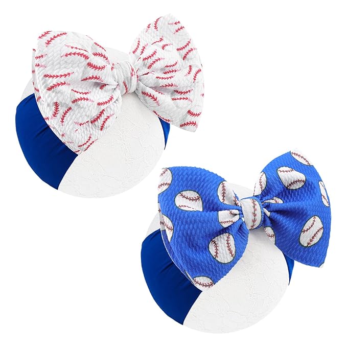 YanJie 6" 2PCS Baby Girls Headbands Baseball Bow Blue Sports Headbands Softball Handmade Hairbands Game Day Hair Accessories Costume Gift