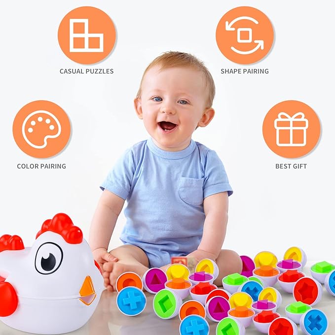 Toddlers Easter Chicken Eggs Matching Toys for Boys Girls 2 3 4 5 Years, Colors & Shape Matching Game, Preschool Sensory Fine Motor Skills Development Toy, Birthday Gifts for Baby Boys Girls