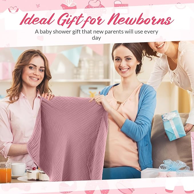 Hahafelt 6 Pcs Muslin Hooded Bath Towels Washcloths and Bibs Set, Muslin Cotton Baby Towels Absorbent Hooded Blanket Towel Infant Bibs for Boys Girls Newborn Infant Essential(Pink,Rose)