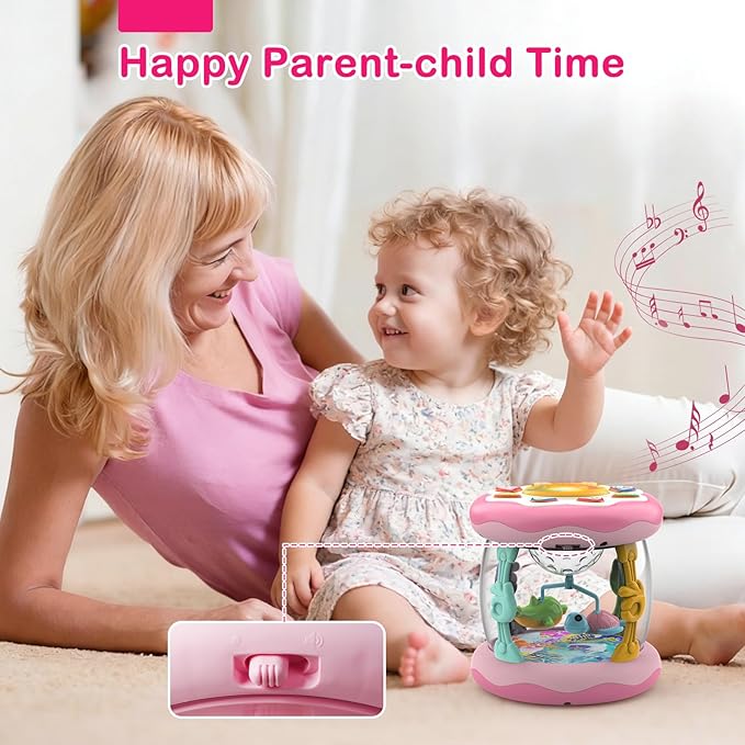 Baby Girls Toys 0-6 Months, Ocean Rotating Projector Music Light Up Newborn Aquarium Toy, Infant Tumme Time Toy for 3 4 5 6 7 8 9 Months, Crawling Toys for 1 Year Old, Gifts for Birthday, Baby Shower