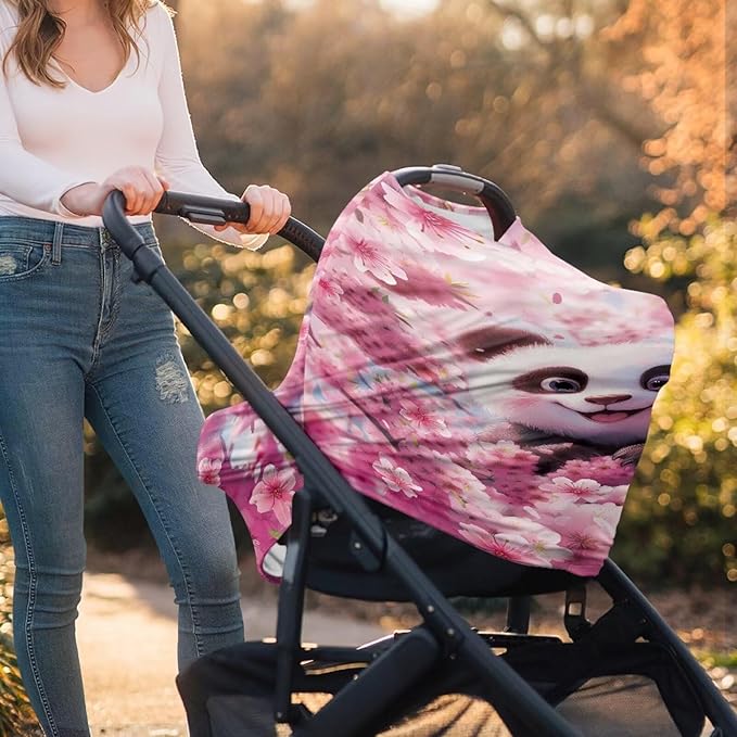 AFPANQZ 3D Panda Car Seat Covers for Babies Stretchy Lightweight Soft Nursing Cover Breastfeeding Shield Carseat High Chairs Gender Neutral Shopping Carts Infant Baby Beanie and Bags