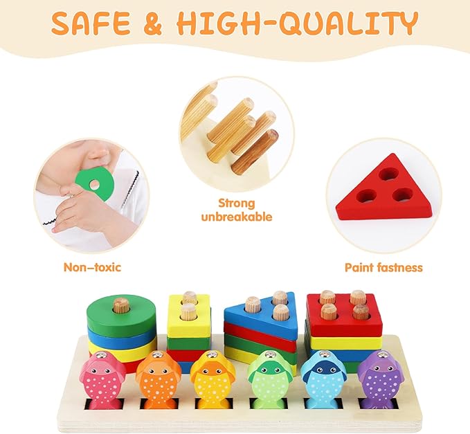 Montessori Toys for 1 2 3 Year Old Girls Boys,Gifts for 2 Year Old Learning Toys Stacking Toys for Toddlers Shape sorter (Standard Edition)