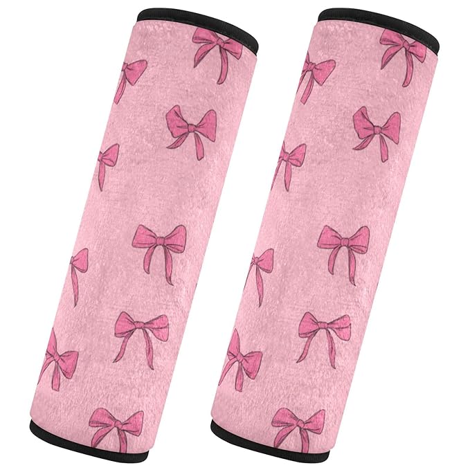 Seat Belt Covers 2 Pack Pink Bow Ribbon Car Seat Strap Covers Super Soft Cute Coquette Car Seat Neck Cover for Boys Girls Adults Babies S