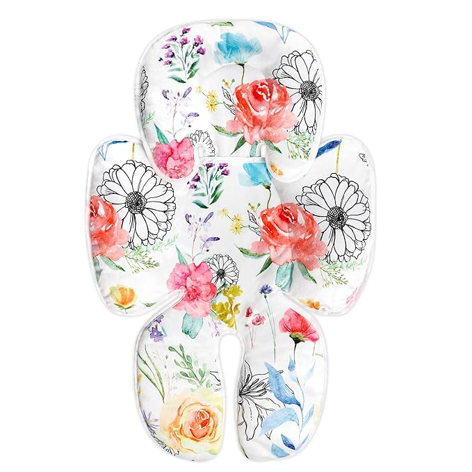 Infant Car Seat Insert, 2 in 1 Baby Head and Body Support for Car Seat, Soft Plush Newborn Carseat Cushion for Stroller Bouncer, White Floral