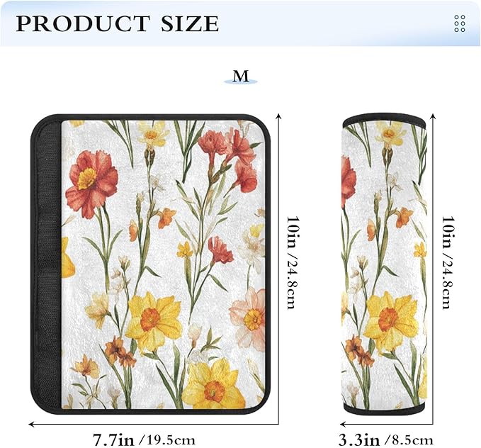 Car Seat Belt Covers 2 Piecing Breathable Camera Bag Strap Cover for Adults Child Kids S Fall Flowers Daffodil Carnation Freesia White