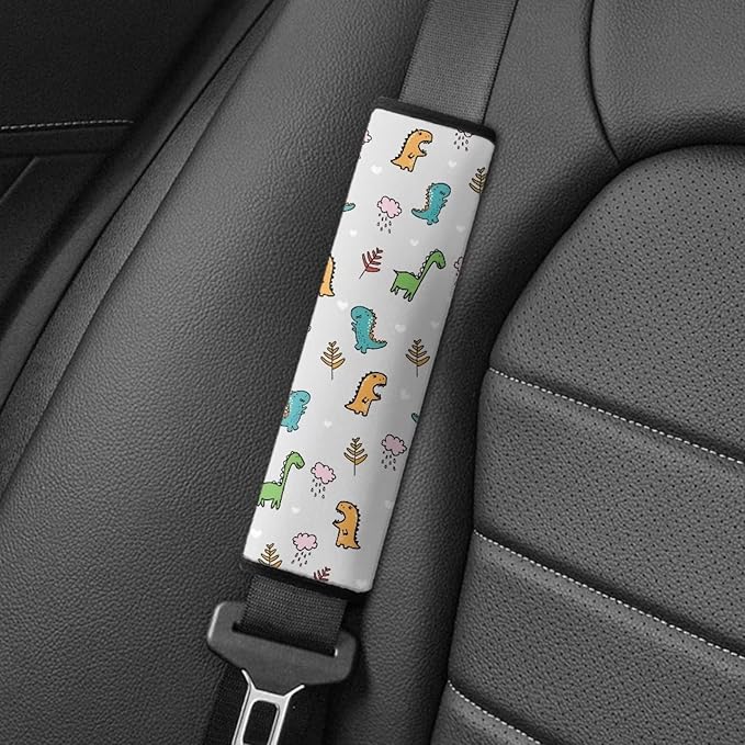 AFPANQZ Kids Cute Car Seat Belt Covers Set Cartoon Dinosuar Auto Seatbelt Soft Cushion Pad 2 Pieces Set Shoulder Protetion Car Seats Covers Interior Accessories Universal Fit