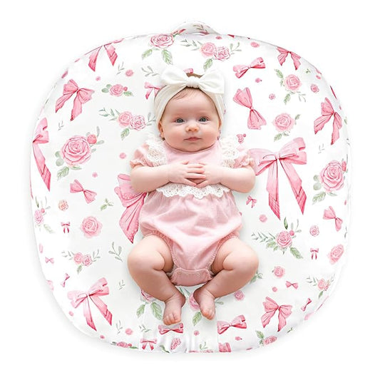 Newborn Lounger Cover Baby Girls, Ultra Soft Comfortable Flower Infant Lounger Pillow Slipcover, Easy Removal and Machine Washable, 1 Cover Only (Pink Rose)
