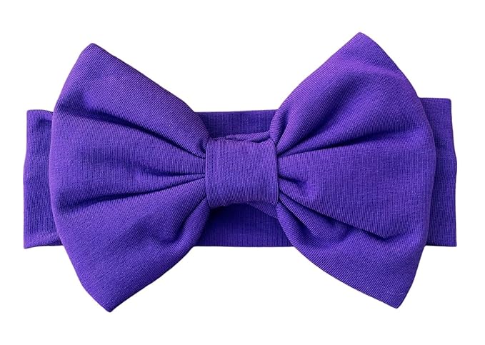 Newborn Baby Girl Headband 0–6 Months – Soft Cotton Big Bow Headband for Infants, Stretchy Baby Hair Band, 4.3" (11 cm) Bow, 2.4" (6 cm) Band (Purple, 0-6 Month)