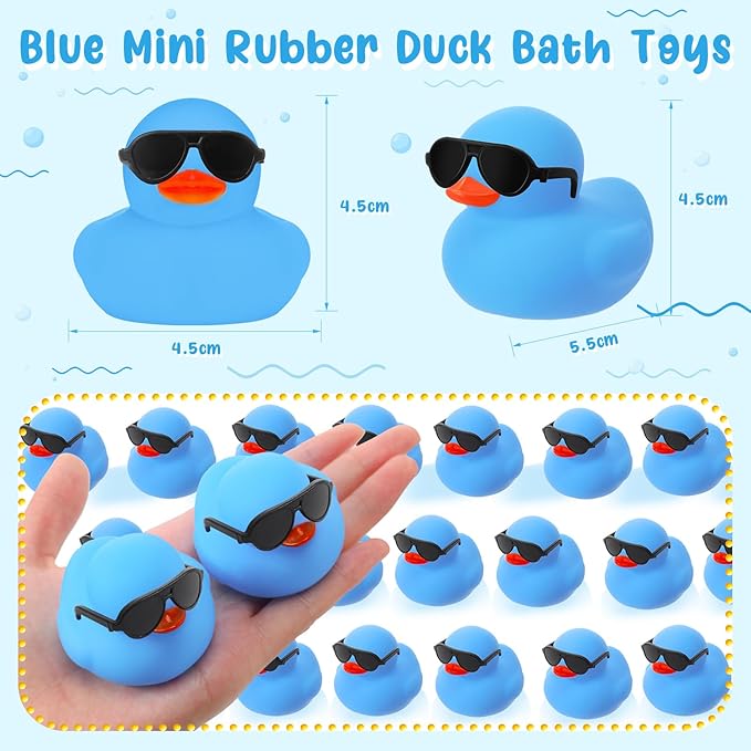 Sosation 36 Packs Mini Rubber Ducks with Sunglasses Sets 2.2 Inch Bath Squeaky Rubber Duckies Cute Float Bathtub Toys for Birthday Party Favors Class Carnival Prizes Car Decor(Blue)