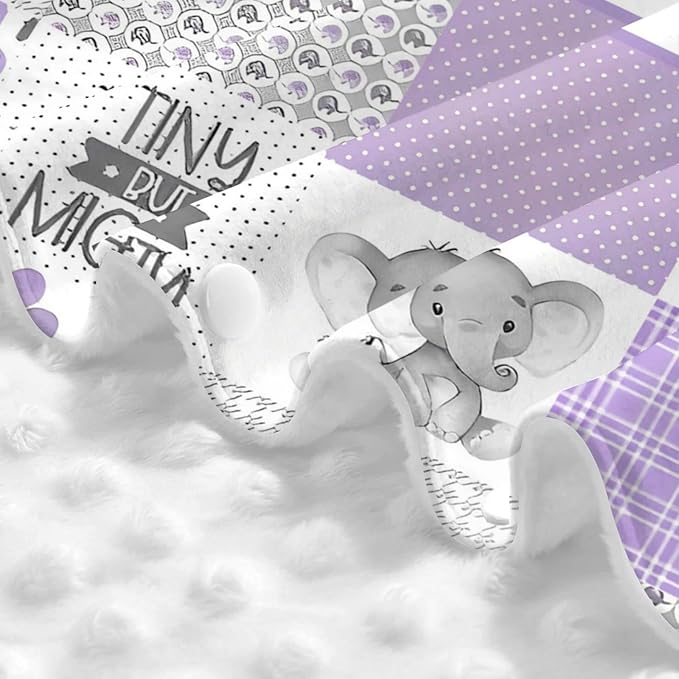 Personalized Minky Car Seat Canopy for Girl Boy, Custom Name Stroller Car Seat Covers Cover for Infant Newborn Shower Gift, Nursing Opening Carseat Cover for Breastfeeding, Elephant Purple