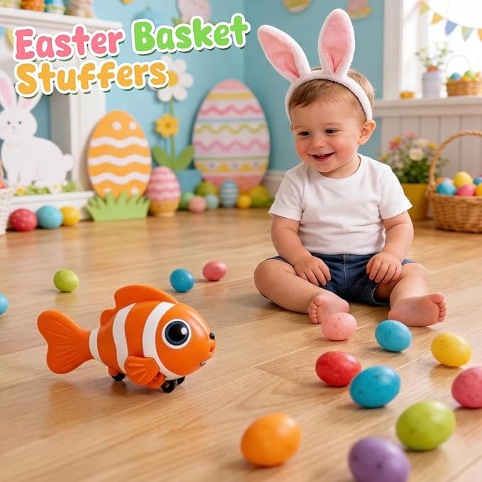 Crawling Fish Baby Toys, Novelty Tummy Time Toys for Babies 6-12 Months, Magic Swinging Fish Crawling Toys for Infant Toddler Learning Crawl Walking Dancing Easter Basket Stuffers 1st Birthday Gift