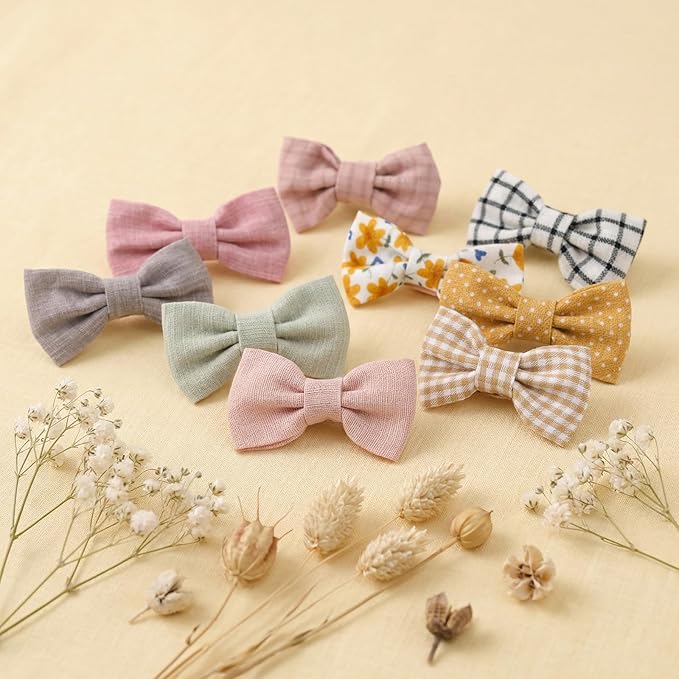 20 Pcs Baby Hair Clips Bows for Baby Girl Hair Accessories Cotton Handmade Fully Lined Clips Non Slip Barrettes for Fine Cute Tiny Bows Barrettes for Infants Toddlers, and Little Girls