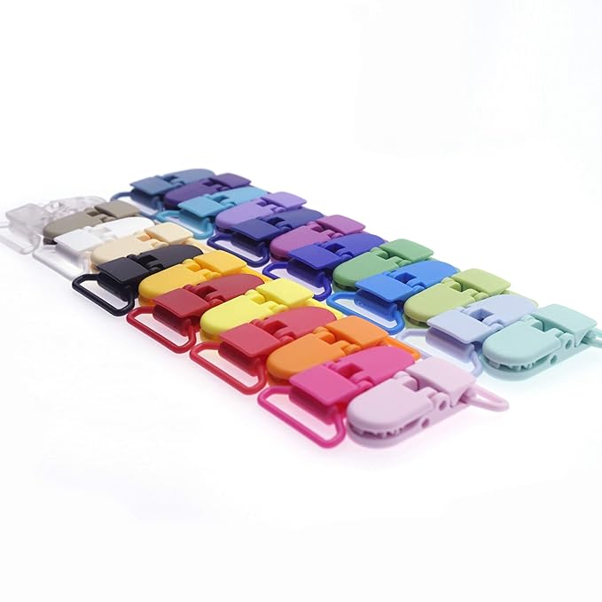 24pcs/Pack 1" 25mm Plastic Pacifier Clips/Suspender Clips Dummy Pacifier Holder for Teether/Binky/Paci/Bib/Sheet Holder Clip Mix 24 Colors