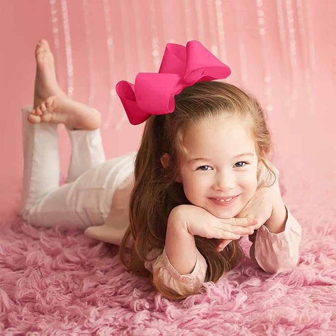 Oaoleer Big Hair Bows for Girls 12 PCS 6" Hot Pink Grosgrain Ribbon Large Boutique Bow Alligator Clips Hair Accessories for Toddlers Little Girls Kids