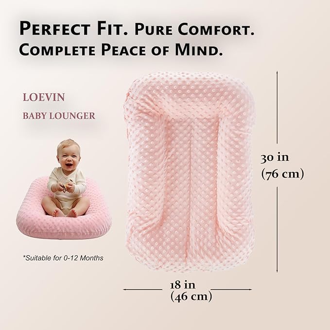 Baby Lounger for Newborn,Baby Nest for Newborn Soft Cotton Breathable for Playtime & Relaxation,Flat Babies Essentials Gifts Newborn Lounger for Boys & Girls 0-12 Months(Pink Bean)