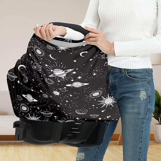 Biyejit Galaxy Planets Multi-use Baby Car Seat Cover, Breathable Nursing Cover, High Stretchy Infant Carseat Canopy, Stroller Cover, Car Seat Covers for Baies, Boys & Girls