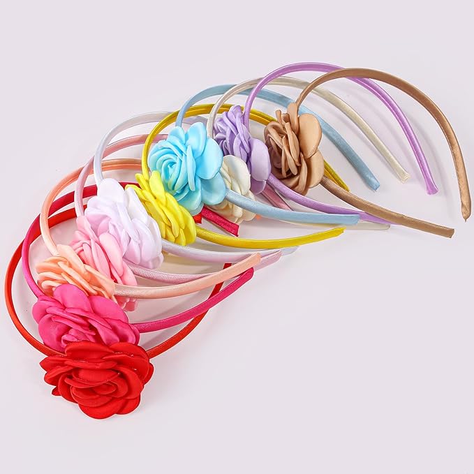 10pcs/set Fabric Rose Flower Headbands for Toddler Girls Floral Hairband Hoops Multiple Colors Flower Hair Accessories for Kids Teens