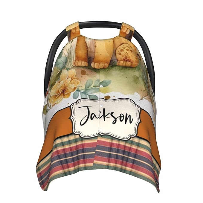 Personalized Winter Carseat Cover for Baby Custom Name Car Seat Canopy for Newborn Baby Boys Girls 2 in 1 Mom Nursing Breastfeeding Covers Lion Minky Baby Carrier Stroller Covers