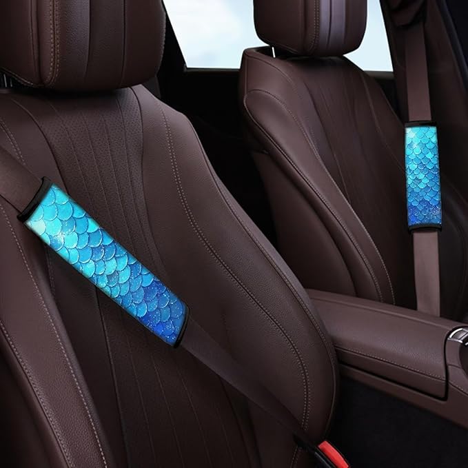 Car Seat Belt Cover Pad,Soft Comfortable Shoulder Seatbelt Pads Cushions for Adults and Children 2 PCS Blue Scales Print