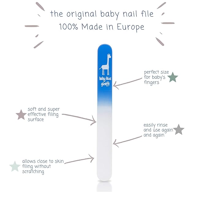 Baby Nail File by baby blue giraffe (Blue & Pink) The Original Glass Baby Nail File- 100% Made in Europe (2 Blue and 2 Pink Combo)