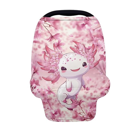 AFPANQZ Axolotl Baby Car Seat Covers for Girls All Weather Multifunctional Infant Car Seat Canopy Nursing Breastfeeding Scarf Shield Soft Breathable Stretchy 360 Coverage for Babies