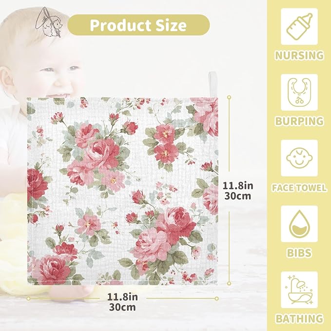 Bolaz Washcloths Set Bathroom Kitchen Wash Cloths Face Towels Wipes Cherry Blossoms Decorative 12x12 Inch 5 Pack