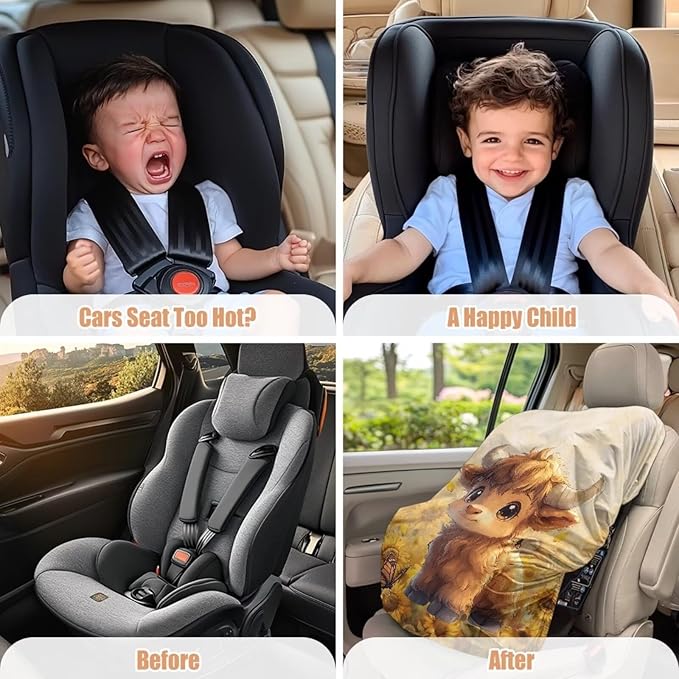 XYZCANDO Highland Cow Baby Car Seat Cover for Travel Cute Carseat Covers Baby Washable Infant Car Seat Protector Replacement Car Seat Sun Cover for Baby Soft Baby Travel Accessories