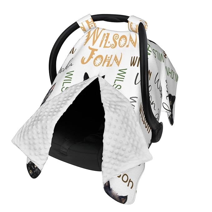 Personalized Baby Car Seat Canopy with Name Custom Minky Cat Car Seat Covers Nursing Cover for Breastfeeding Multi-Use Cover Infant Carrier Carseat Winter Cover for Newborn Girls Boys