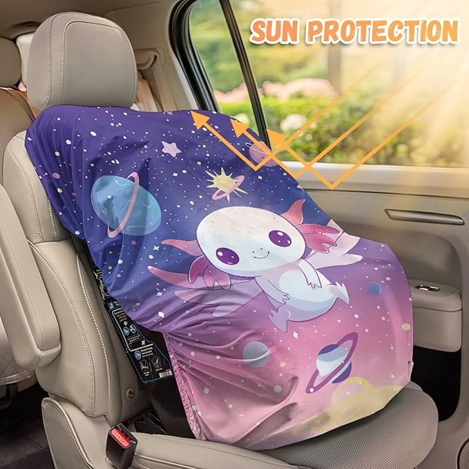 XYZCANDO Axolotl Cooling Car Seat Cover Baby Cartoon Car Seat Sun Cover for Baby Waterproof Baby Car Seat Sun Shade Cover Summer Carseat Cover Protect from Sun/Hot Days 2025