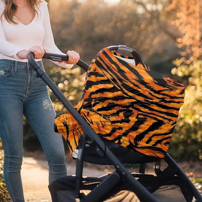 Coldinair Tiger Skin Print Car Seat Cover for Babies Girls Nursing Cover,Soft Stretchy Infant Carseat Canopy,Shopping Cart/High Chair/Stroller Covers