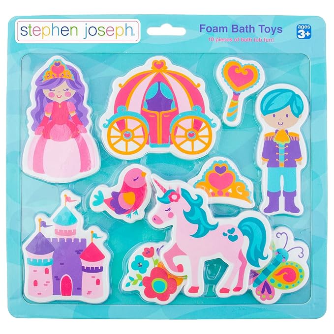Stephen Joseph, Floating Foam Bath Character 10-Piece Toy Set, Princess (SJ1148), Small