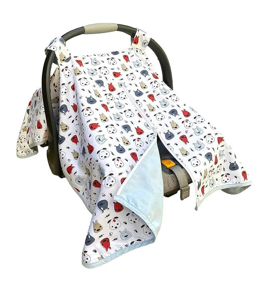 effe bébé Car Seat Covers for Newborn Infant Baby - Made from 100% Breathable Cotton - Can be Used for Carseat Canopy Baby Carrier Stroller Cover - for Boys and Girls (Blue Doggie)