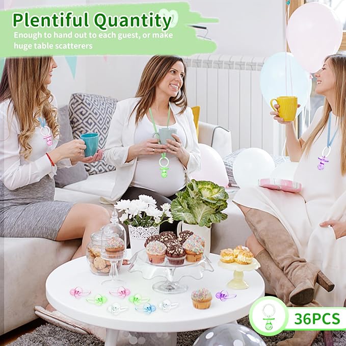 36 Pieces Acrylic Pacifiers for Baby Shower Games, 2.5'' Baby Shower Pacifiers, Bulk Pacifier for Hunt Games, Gender Reveal Table Scatter, Party Favors Decoration(Green)