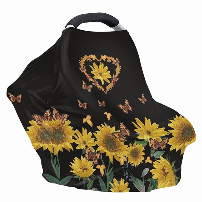 Coldinair Sunflower Butterfly Print Car Seat Covers for Babies Girls,Soft Comfortable Nursing Breastfeeding Cover Infant Stroller Covers,4 in 1