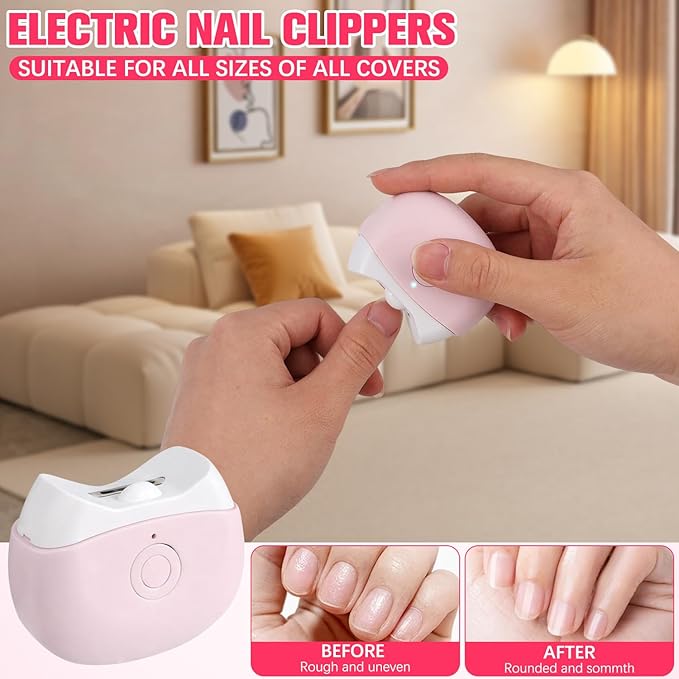 2026 New Electric Nail Clippers, Automatic Nail Trimmer with LED Light & 2 Speeds with Nail Scraps Storage, Portable USB Rechargeable Safety Fingernail Trimmer for Baby Seniors (Pink)