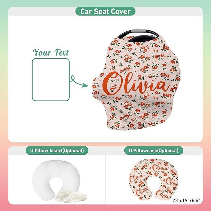 Custom Car Seat Covers for Babies - Breathable Baby Car Seat Cover for Girls Boys, Red Flower Theme Kick-Proof Newborn Carrier Canopy Stretchy Stroller Cover for 4 Seasons
