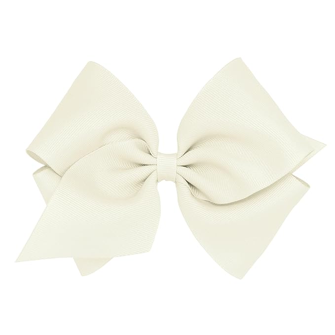 Wee Ones Girls' Classic Grosgrain Hair Bows with Plain Wrap Center, No-Slip Hair Clip, Handmade, Antique White, Mini King
