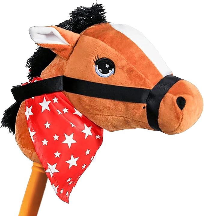 Ponyland: Music Stick Animal - Brown Horse - Music Button, Sturdy Two-Piece Stick W/Colorful Soft Plush Animal Head, Pretend Play Toy, Kids Ages 3+