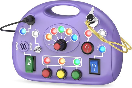 Toddler Baby Busy Board with LED Light, Montessori Busy Board for 1+ Year Old, Baby Sensory Board Toddler Travel Toys for Preschool Learning Activities Boys & Girls Birthday (Purple)