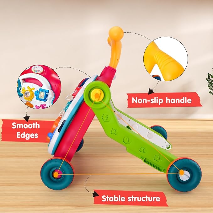 AuntyFey Baby Walker, 5 in 1 Push Walker, Baby Walking Walkers Push Toy for Girls, Girl Toddler Push Toy, Infant Walker, OrangeRed