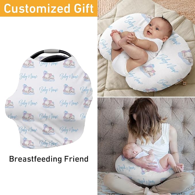 Custom Car Seat Covers for Babies - Breathable Baby Car Seat Cover for Girls Boys, Blue Elephant Print Kick-Proof Newborn Carrier Canopy Stretchy Stroller Cover for 4 Seasons(27"x29")