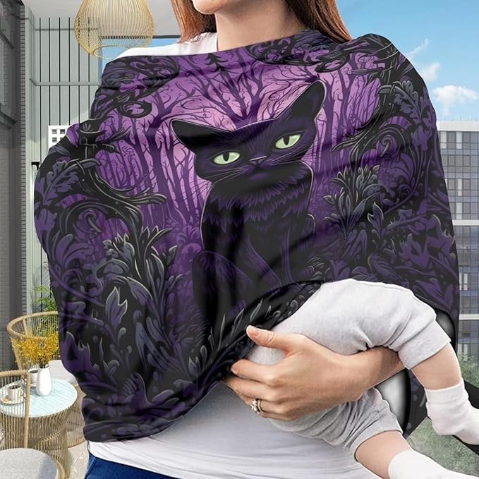Upetstory Halloween Cat Car Seat Covers for Baby Nursing Cover Breastfeeding Scarf Shawl,Infant Carseat Canopy,Stretchy Soft Breathable Multi-use Cover Ups