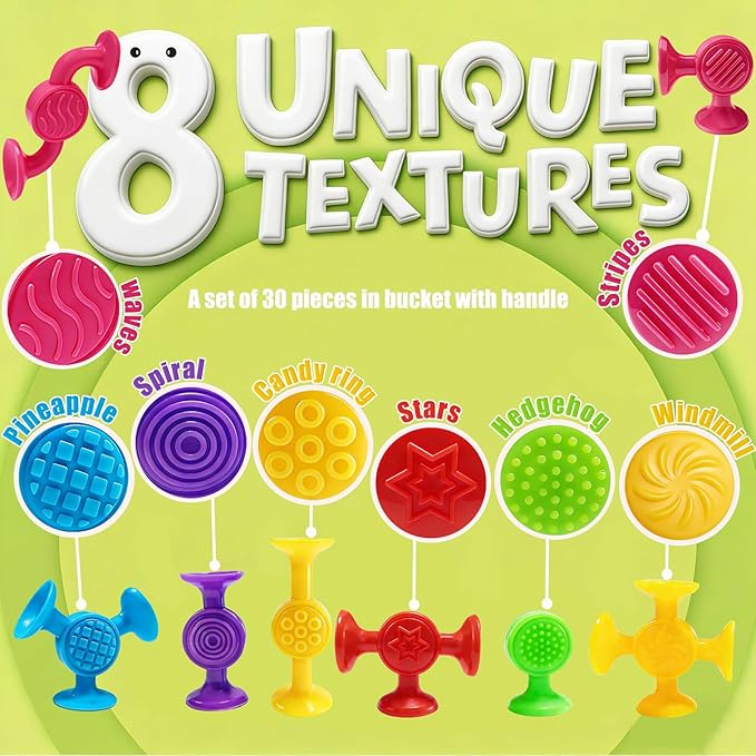 Toddlers Suction Cup Bath Toys, Sensory Suction Building Block Toy, 30Pcs Large Baby Starter Montessori Stocking Stuffers for Kids Girls Boys Colorful Popdarts Birthday Travel Car Game