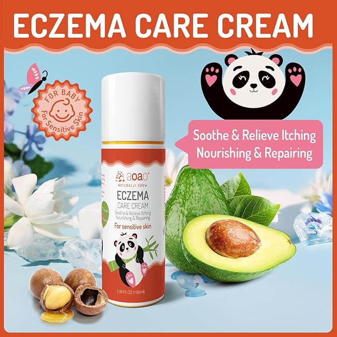Baby Eczema Cream for Kids, Eczema Therapy & Relief Body Lotion - Nourishing Skin Protectant, Soothes Dry Irritated Skin, Hypoallergenic & Steroid-Free, 100ml/3.38oz